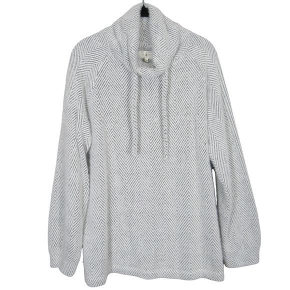 Lou & Grey Sweaters - Lou & Grey Womens Large Cowl Neck Fuzzy Herringbone Pullover Sweater White Black